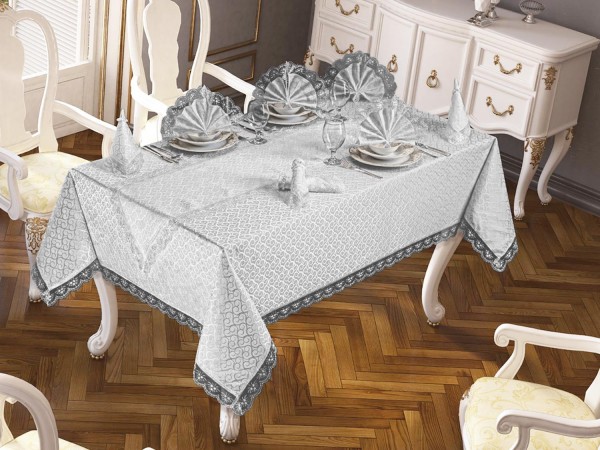 Kdk Care-Free Tablecloth Set 18 Pieces Yonca Gray
