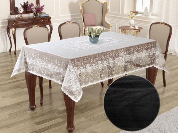Knitted Panel Pattern Round Tablecloth Sultan Black