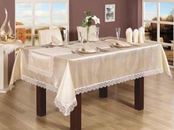 Hürrem Tablecloth Set Cappucino for 8 People