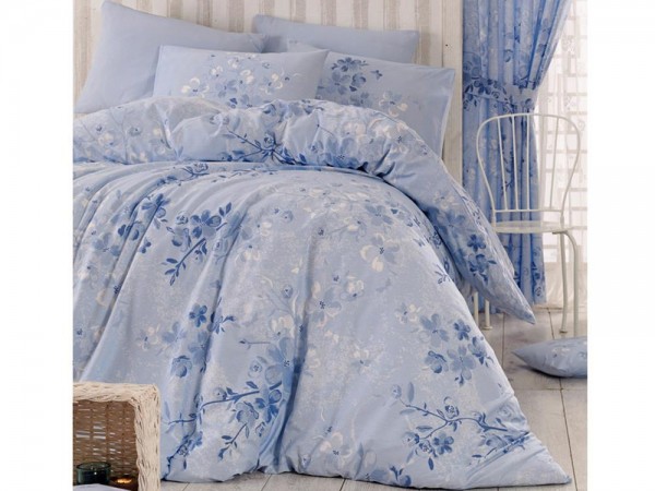 Elena 100% Baumwolle Doppelbettbezug Set Blau | Beste Klasse