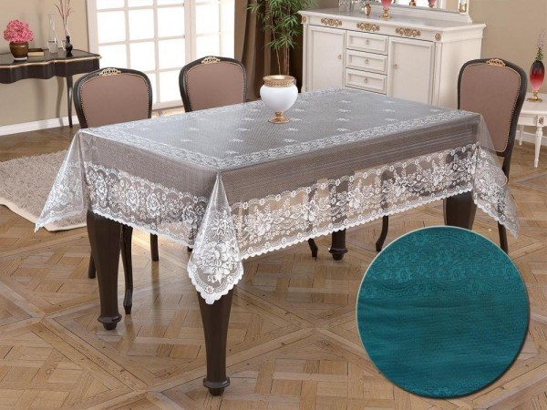 Knitted Board Patterned Rectangular Tablecloth Narin Petrol