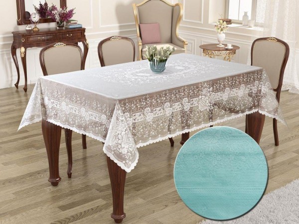 Knitted Panel Pattern Round Tablecloth Sultan Turquoise