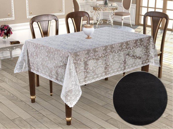 Knitted Panel Pattern Round Tablecloth Bahar Black