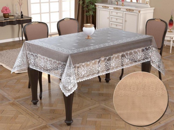 Knitted Panel Pattern Round Tablecloth Narin Cappucino