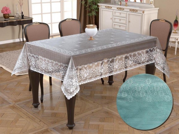 Knitted Board Patterned Rectangular Tablecloth Delicate Turquoise